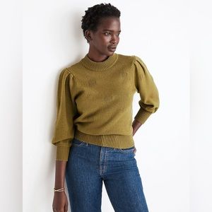 Madewell Eaton Puff-sleeve Pullover Sweater in Cotton-Merino Yarn Vintage Moss